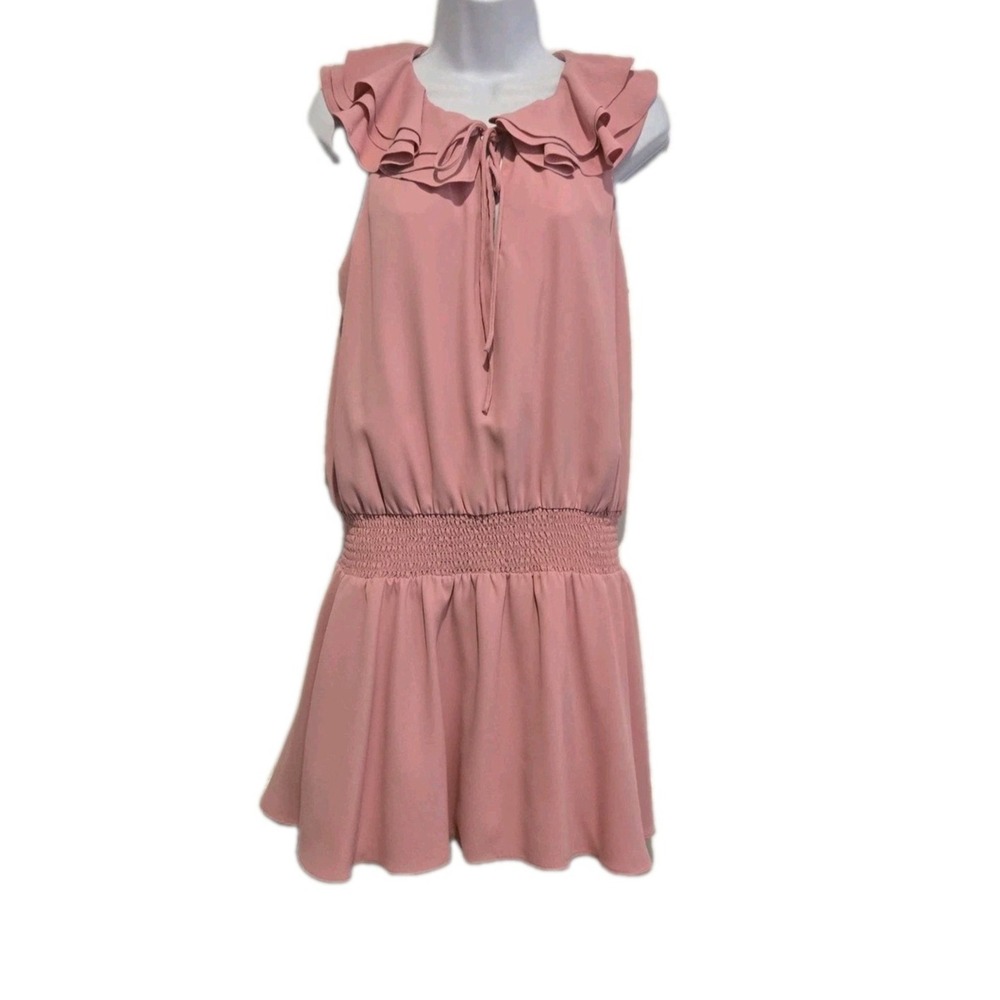 Amanda Uprichard Women's Lined Mini Dress Sleeveless Ruffled Collar Pink‎ Medium